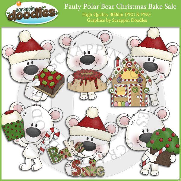 Pauly Polar Bear Christmas Bake Sale Clip Art Download.