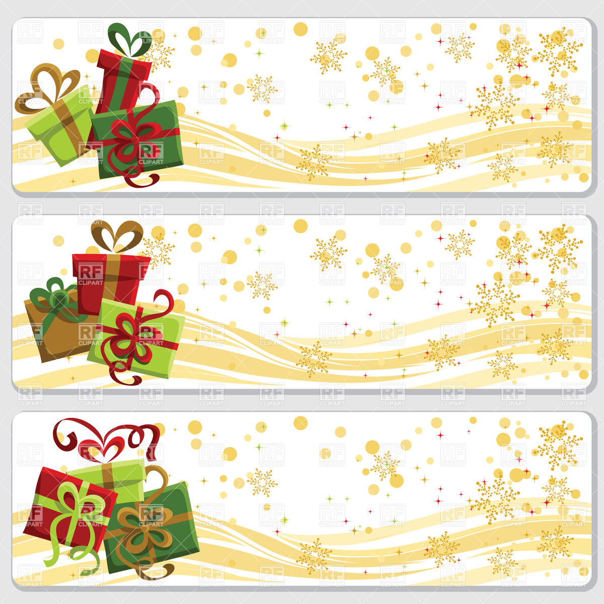 Christmas banners with cartoon gift boxes and snowflakes Vector.