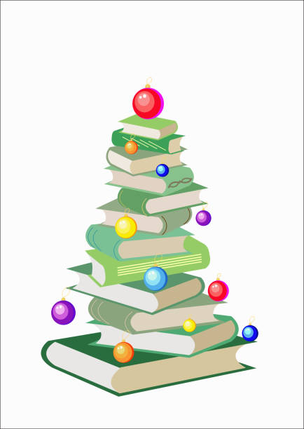 Background With Open Book And Christmas Tree Illustrations, Royalty.