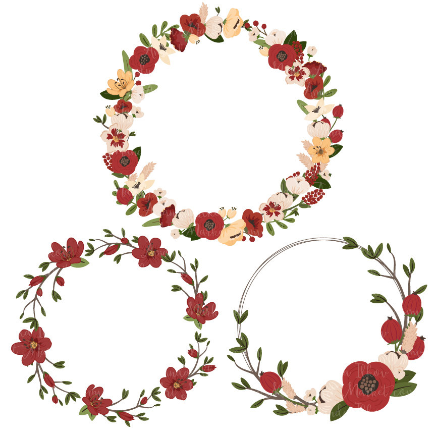 Jenny Round Floral Wreaths Clipart in Christmas.