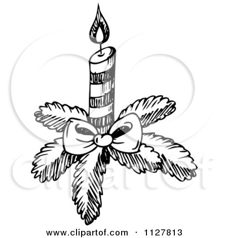 Cartoon Of A Sketched Black And White Christmas Candle.