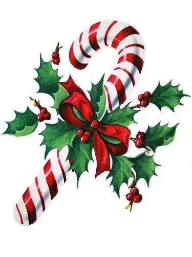 candy cane with bow and holly.