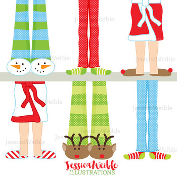 Christmas Pajama Feet Cute Digital Clipart, Christmas Graphics.