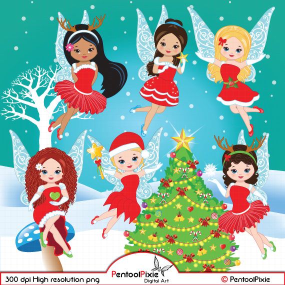 Christmas fairies clipart, Snow fairies, Winter fairies.
