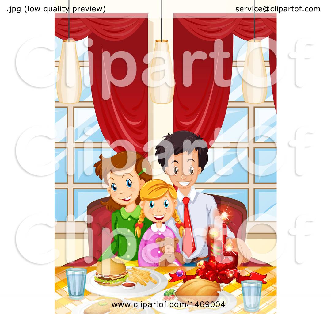 Clipart of a Happy Family Having a Christmas Feast.