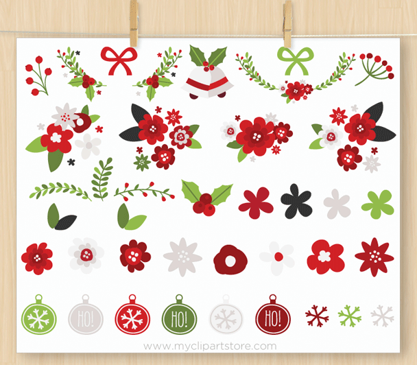 Christmas Flowers Clipart.