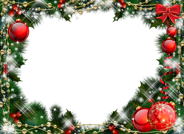 Green Transparent Christmas Photo Frame with Red Ornaments.