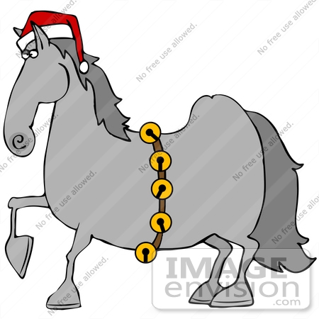 Clip Art Graphic of a Festive Christmas Horse Wearing A Santa Hat.
