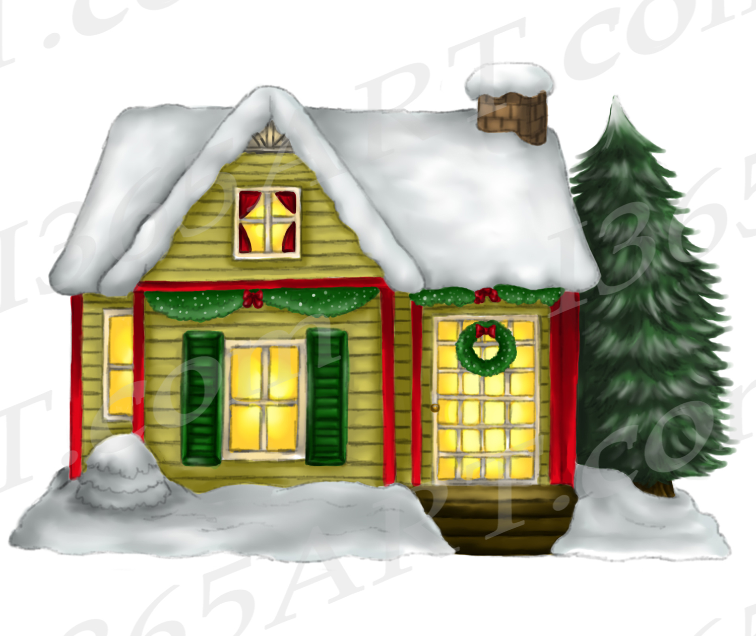 Christmas House Clipart, Watercolor House Clip Art PNG.