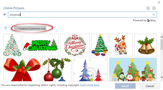 Christmas images and clipart in Microsoft Office.
