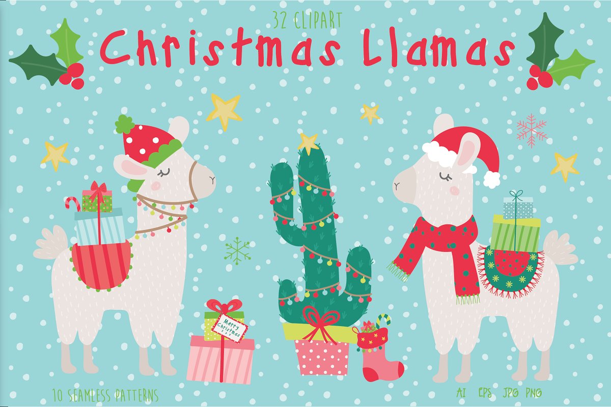 Christmas Llamas ~ Illustrations ~ Creative Market.