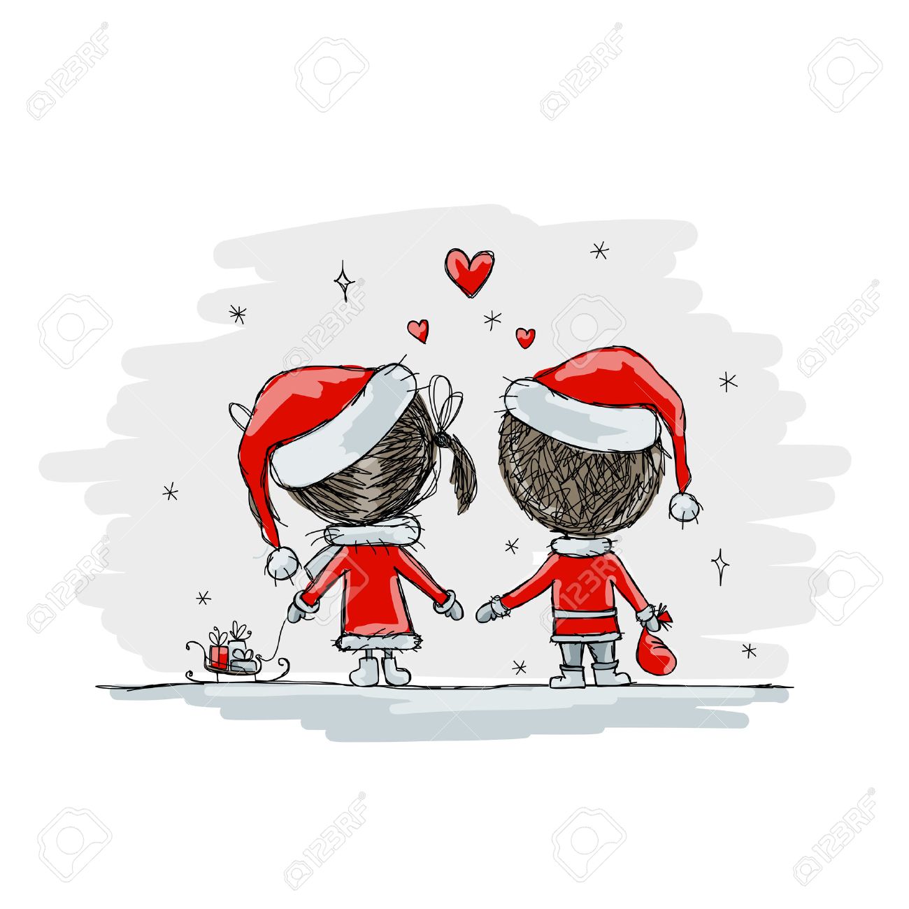 Couple in love together, christmas illustration for your design,...