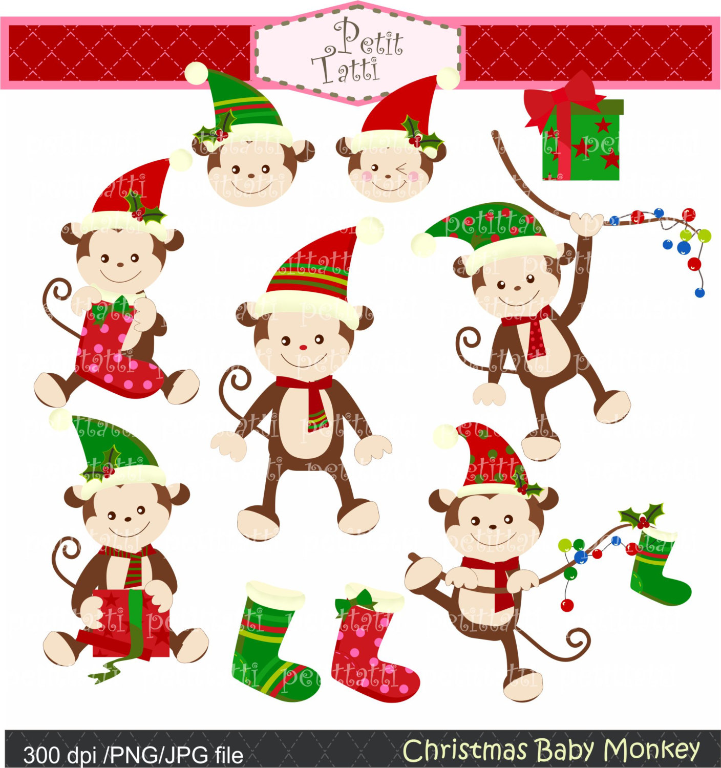 Christmas Monkey Clipart.