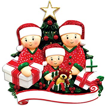 Personalized Opening Present Family of 3 Christmas Tree Ornament 2019.