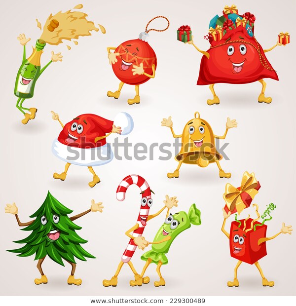 Christmas Icons Set Holiday Moving Characters Stock Vector (Royalty.