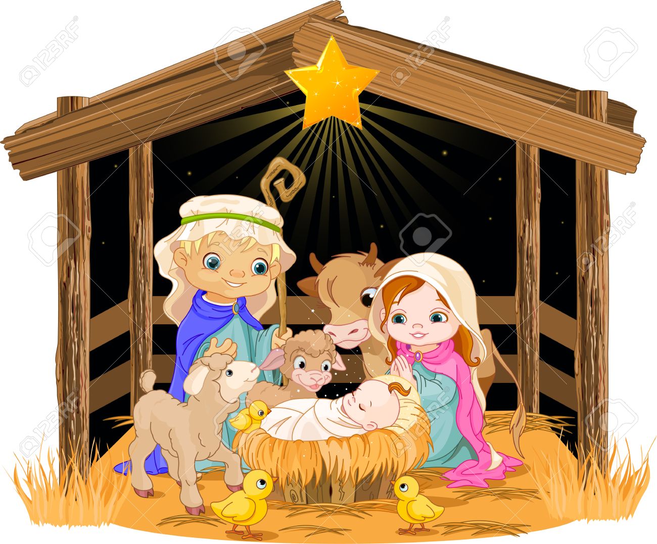 Christmas nativity scene with holy family.