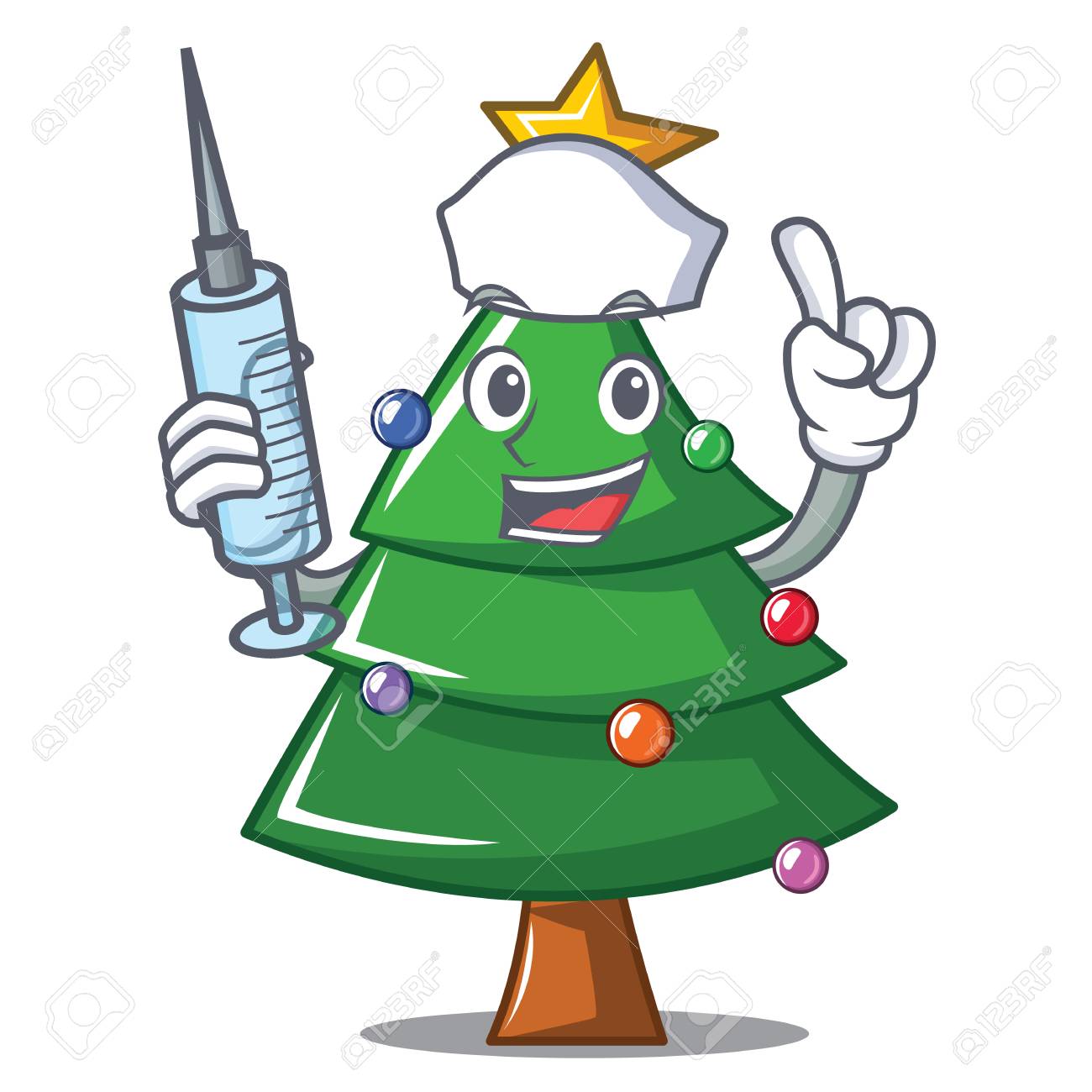Nurse Christmas tree character cartoon, vector illustration..