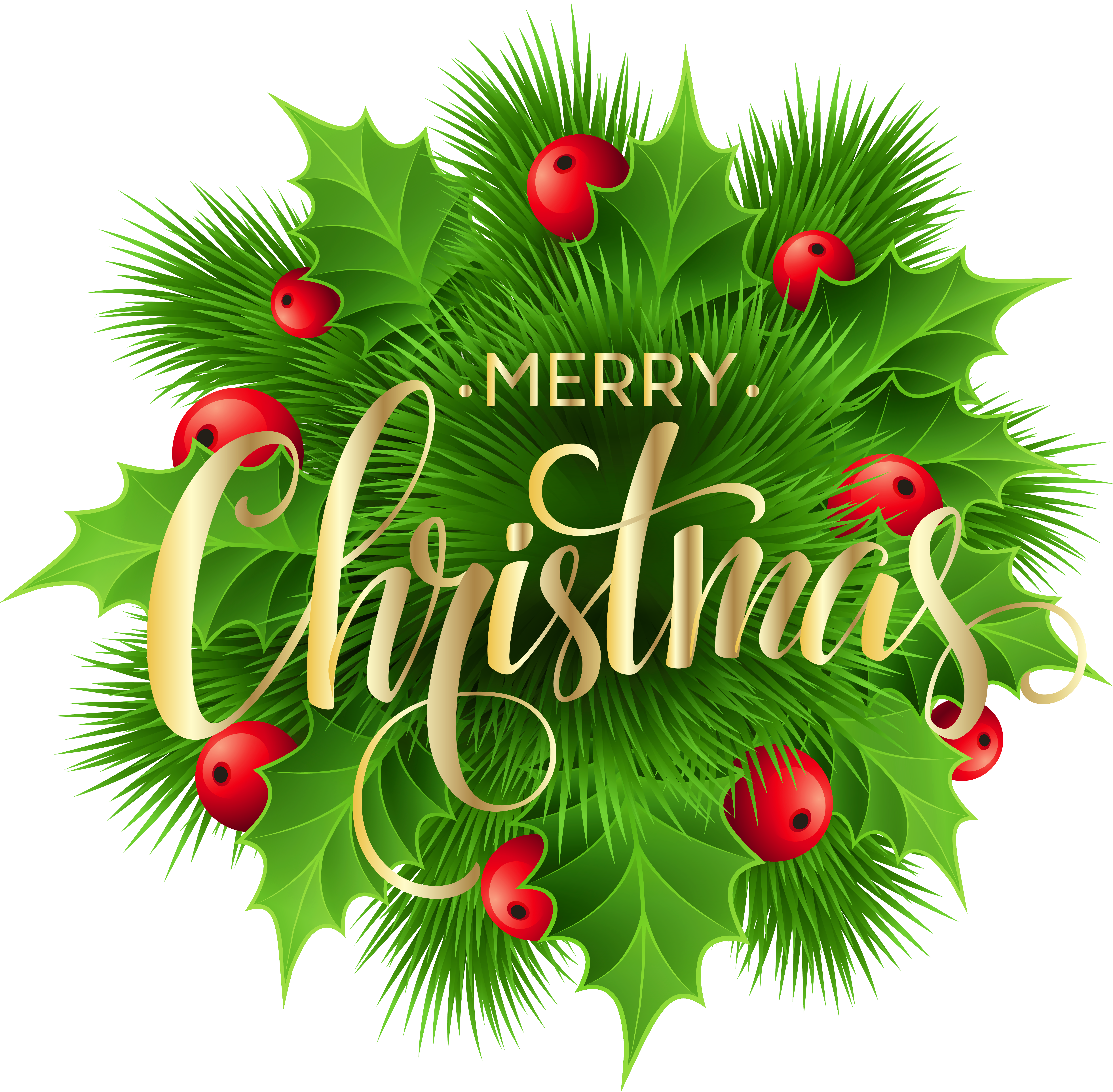 Merry Christmas Pine Decoration PNG Clip.
