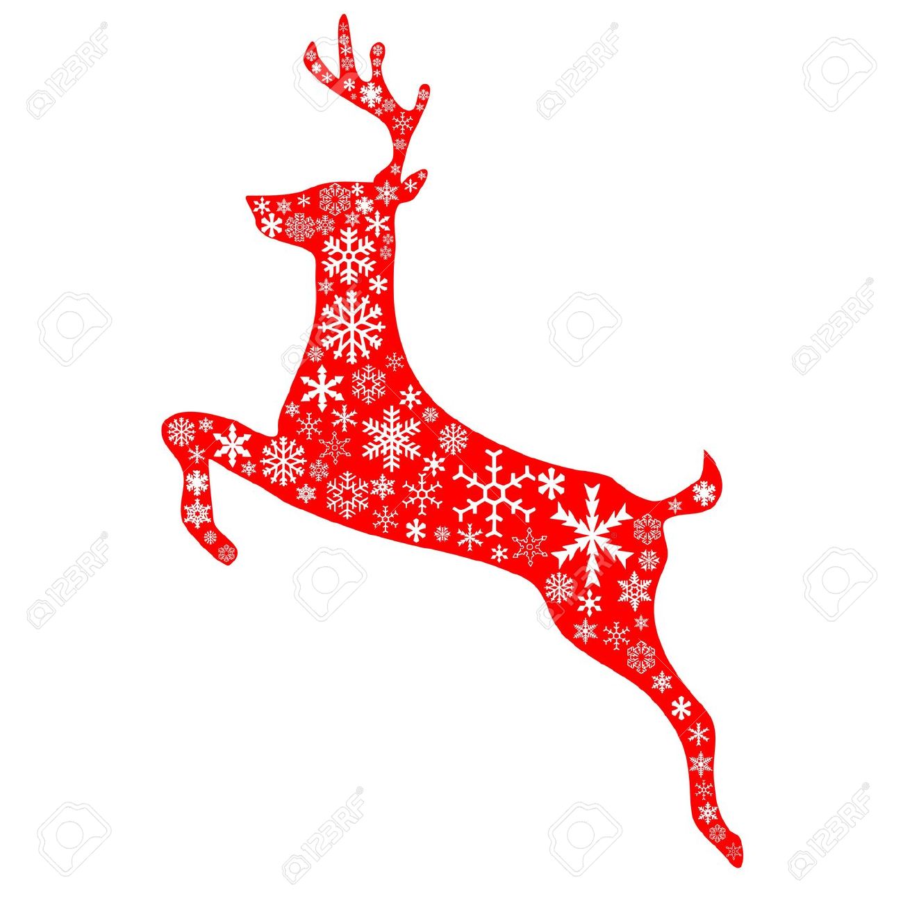 A Jumping Reindeer In Christmas Red Background And White.