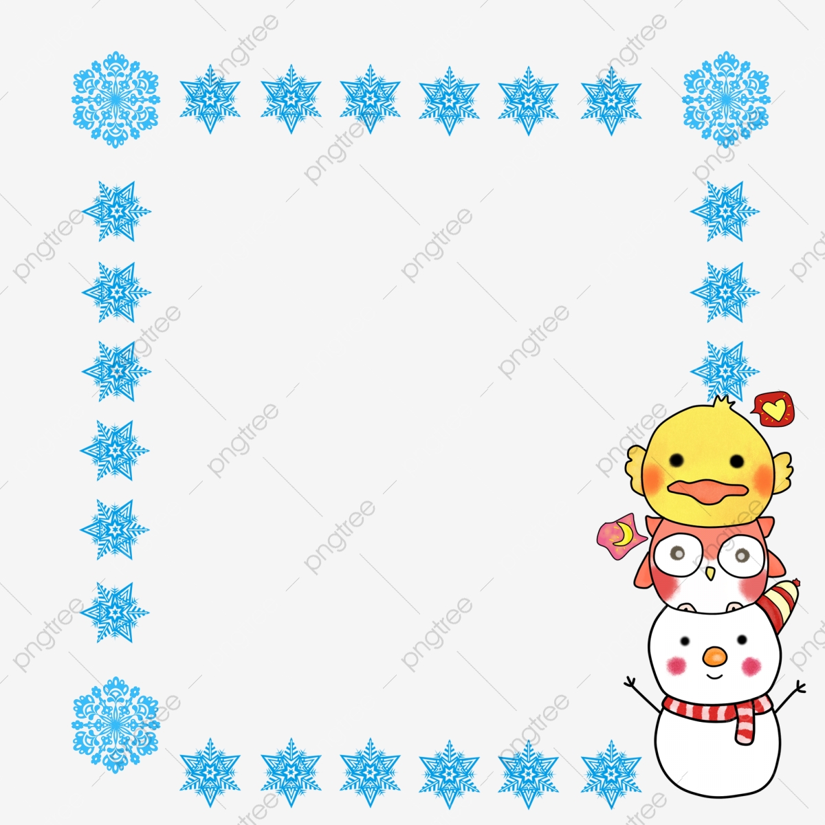 Christmas Frame Snowflake Border Snowman, Owl, Duck, Stacking Height.