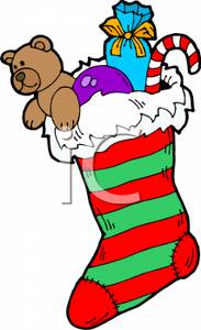 Art Image: A Candy Cane and Toys Inside a Christmas Stocking.