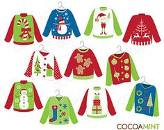 Ugly Christmas Sweaters Clipart Digital Clip Art by MareeTruelove.