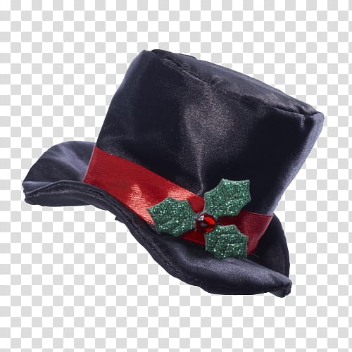 Christmas, black, red, and green silk Christmas top hat.