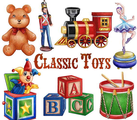 Classic Toys Clipart. Instant Digital Download. Teddy, ballerina.