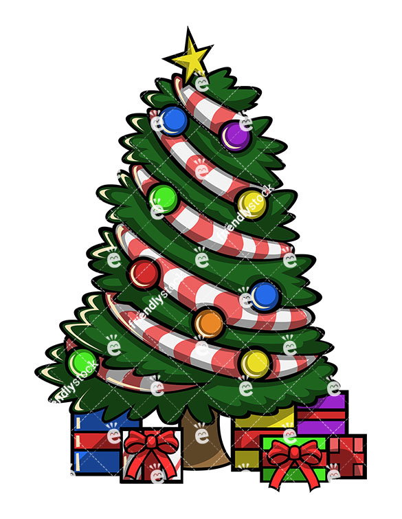 A Decorated Christmas Tree With Presents At Its Base.