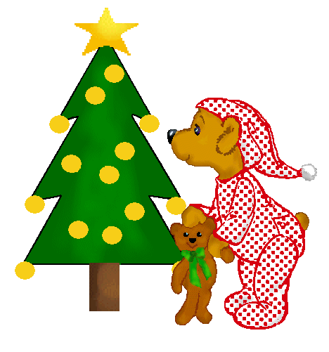 Teddy Bear Holding Toy Bear and Christmas Tree.