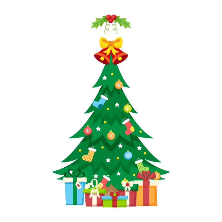 Traditional Christmas Tree With Gifts Clipart PNG Image Free.