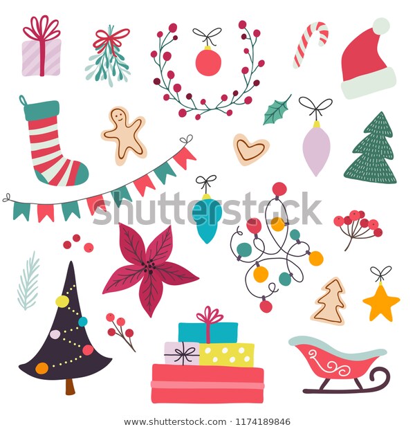 Merry Christmas Set Isolated Winter Holiday Stock Vector (Royalty.