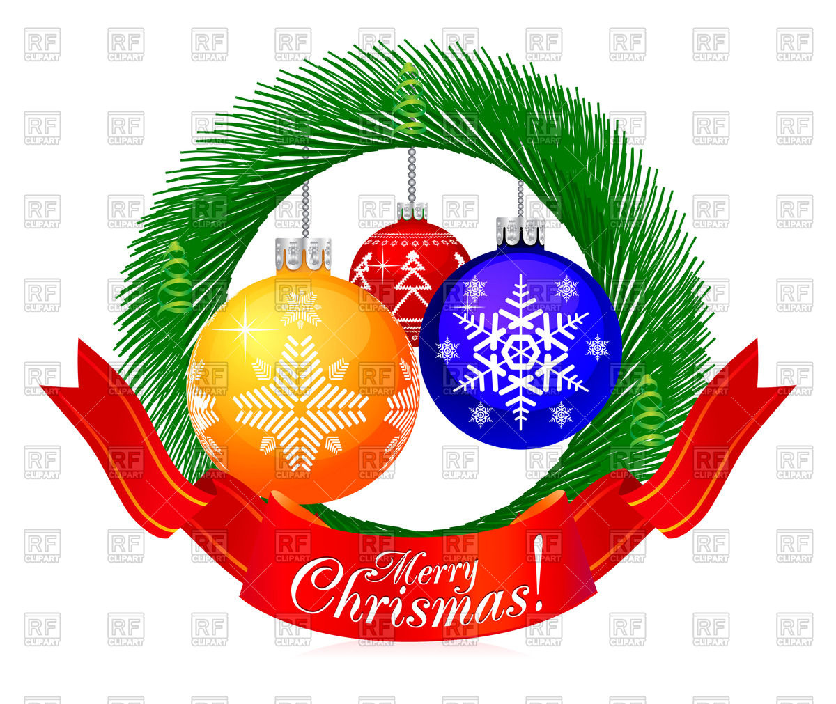 Christmas wreaths and balls clipart.