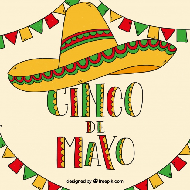 Cinco de mayo background with mexican hat and pennants.