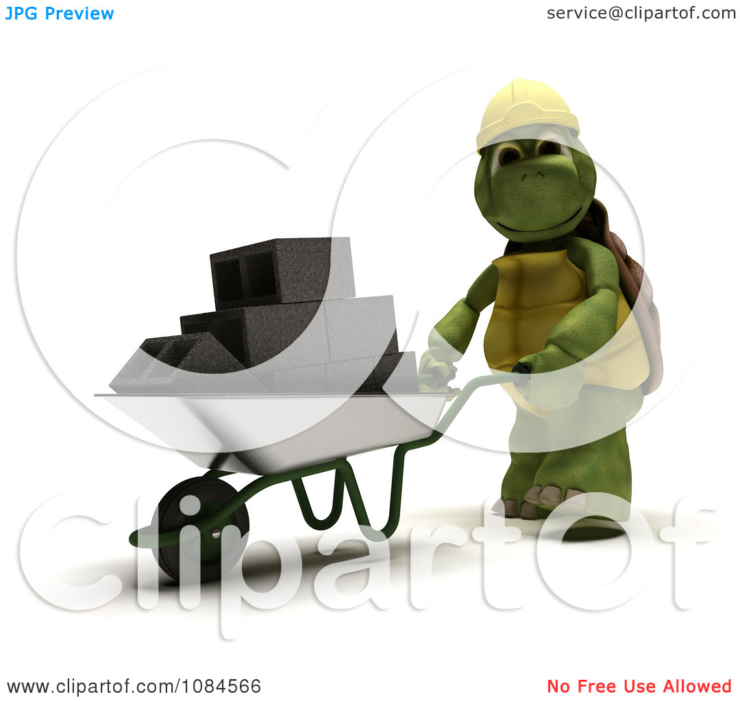 Clipart 3d Construction Tortoise Pushing Cinder Blocks In A.