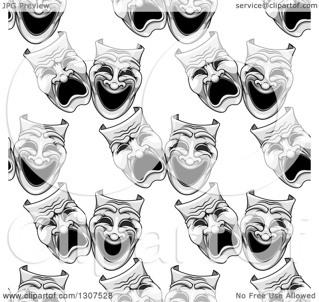 Clipart of a Seamless Background Pattern of Grayscale Comedy Drama.