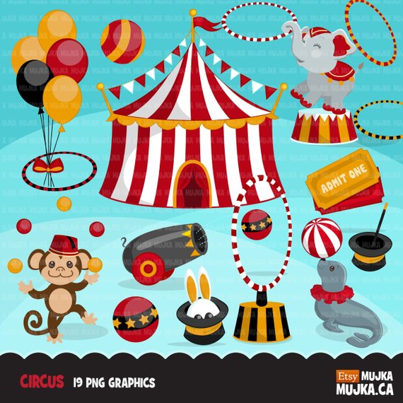 Circus Clipart Big top carnival graphics red and black, amusement.
