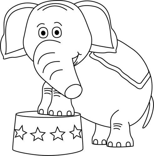 Black and White Circus Elephant Clip Art.