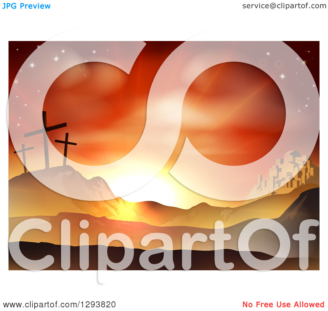 Clipart of a Christian Easter Background of Two Thieves Crosses on.