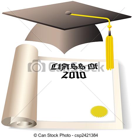 EPS Vector of graduation cap and diploma copyspace for class of.