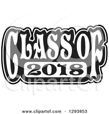 Clipart of a Black and White Class of 2018 High School Graduation.