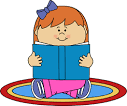 Girl Reading on a Rug in class clipart sitting at carpet.