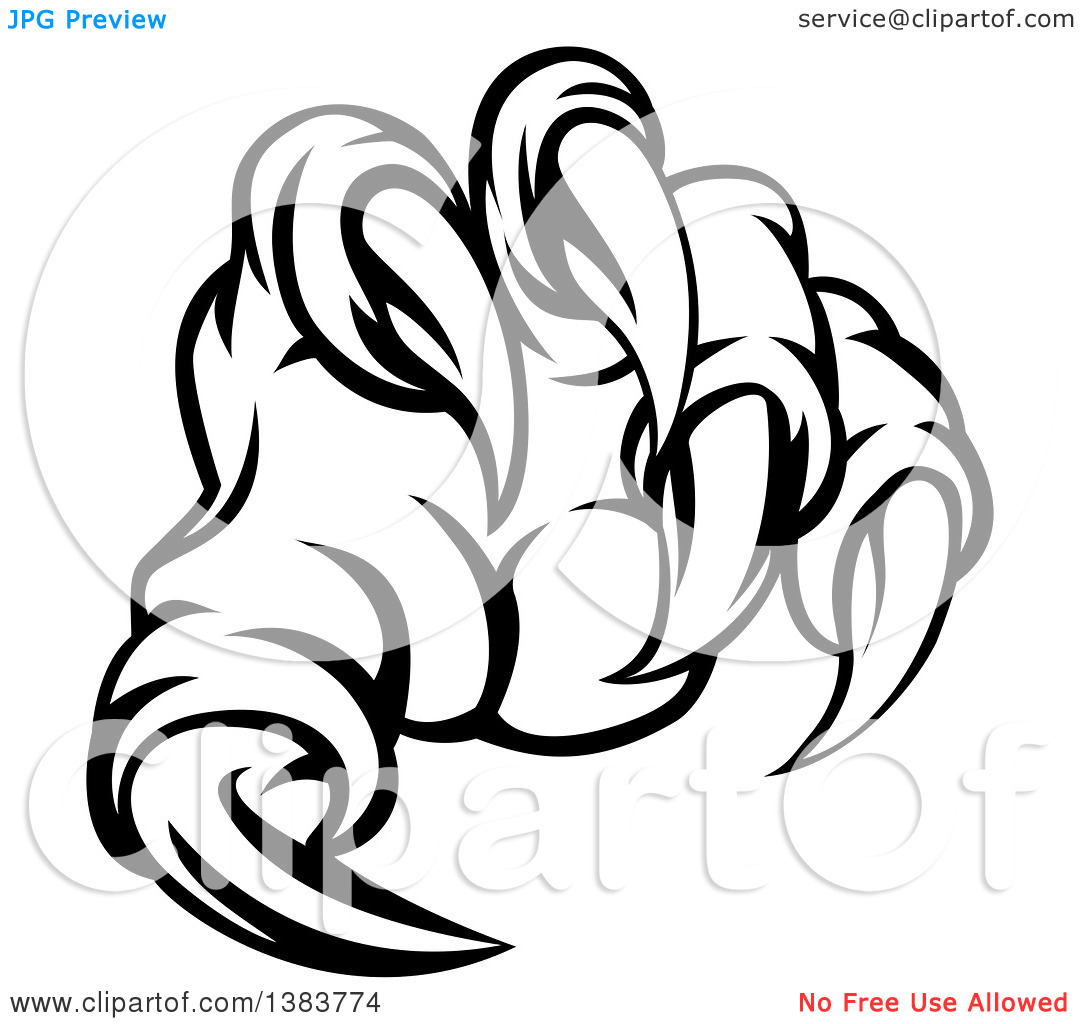 Clipart of Black and White Monster Claw with Sharp Talons.