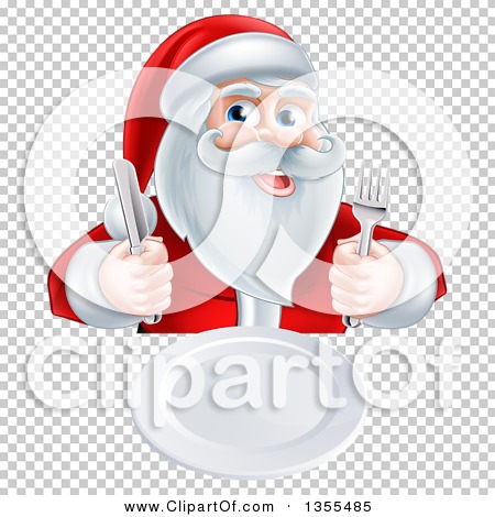 Clipart of a Happy Hungry Christmas Santa Claus Sitting with a.