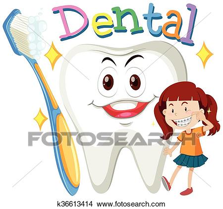 Girl with clean teeth Clipart.
