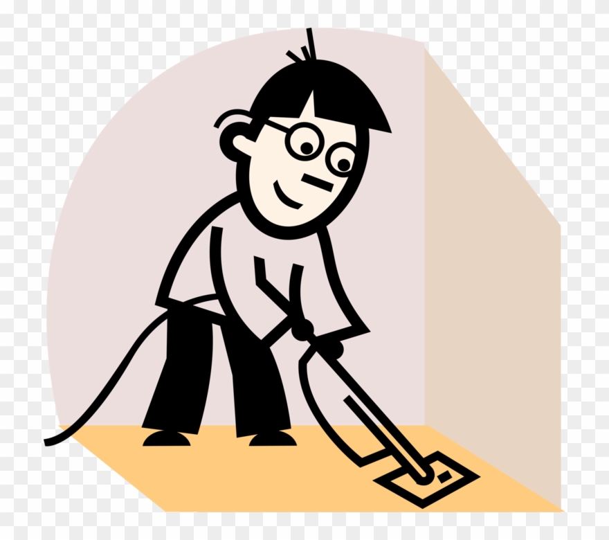 Vector Illustration Of Cleaning Service Maid Vacuuming Clipart.