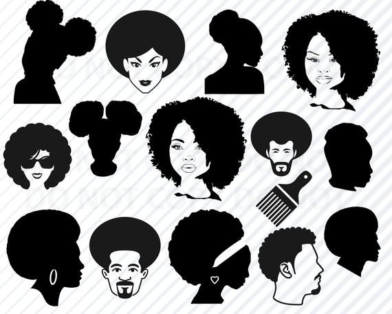 Afro SVG Bundle Woman Afro Silhouette Clip Art Man Afro Puff SVG Files For  Cricut.
