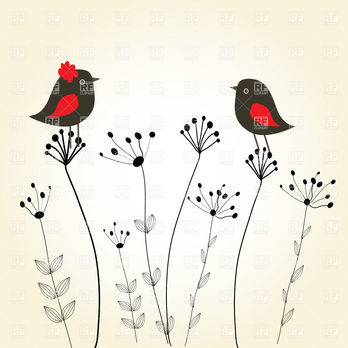 Cute greeting card with birds on stylish flowers Stock Vector Image.
