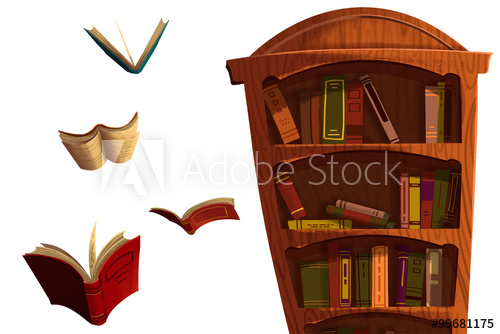 Clip Art Set: The Books and BookShelf isolated on White Background.