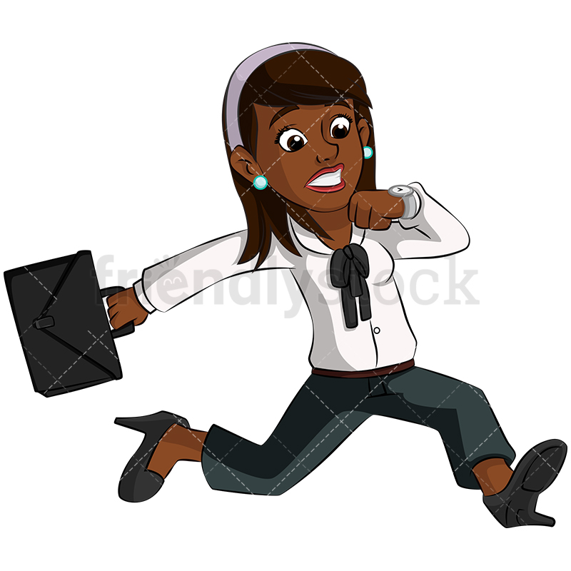 A Black Businesswoman Rushing While Checking Her Watch.
